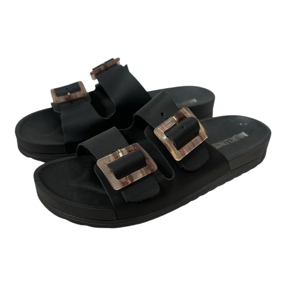 Black Slide Sandals with Rose Gold Buckles - Picture 5 of 16